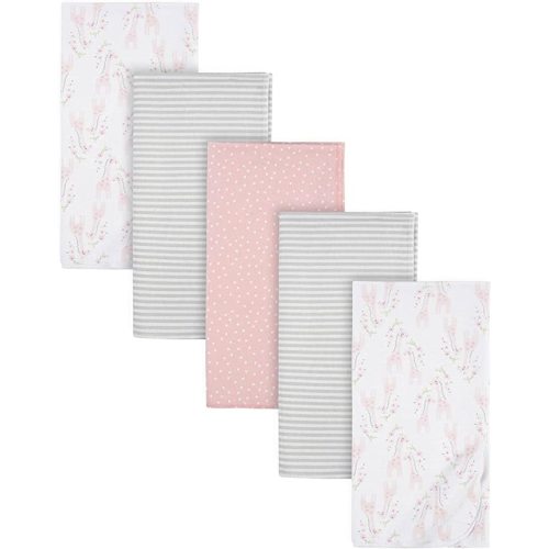 Gerber Girls Newborn Infant Baby Toddler Nursery 100% Cotton Flannel Receiving Swaddle Blanket, Mommy & Me Giraffe Pink, Pack of 5