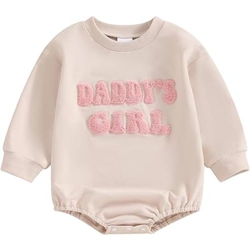Multitrust Toddler Baby Girl Clothes Embroidery Daddy's Girl Sweatshirt Romper Oversized Bodysuit Onesie Baby Girls Outfit