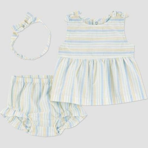 Carter's Just One You® Baby Girls' 3pc Striped Woven Top & Bottom Set With Headband - Newborn