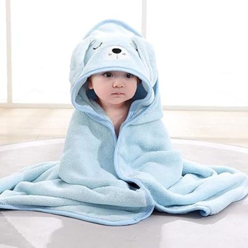 Premium Ultra-Soft Baby Towels - Hooded Bath Towel with Cute Animal Design, Extra Absorbent, Large Size for Newborns, Infants, and Toddlers, Ideal for Bath Time (Blue)