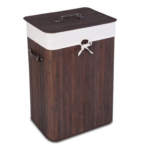 Costway Rectangle Bamboo Hamper Laundry Basket Washing Cloth Bin Lid Brown