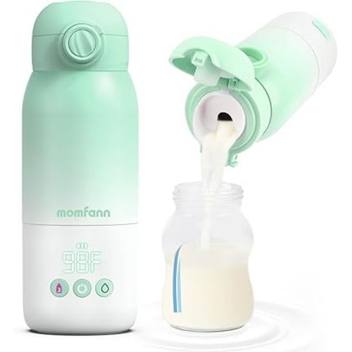 Portable Bottle Warmer for Travel, Dual Heating Modes Baby Milk Warmer On The Go for Breastmilk, Water and Formula, Precise Temperature Control with 5 Levels, Long-Lasting Battery (Green)