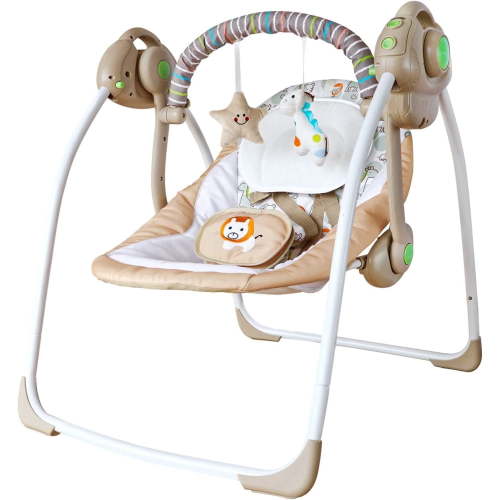 Foinwer Baby Swing,Foldable Baby Swings for Infants with 6 Speeds,Music,0-9 Months,Khaki