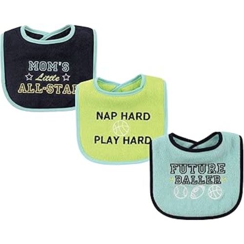 Luvable Friends Unisex Baby Cotton Drooler Bibs with Fiber Filling, Sports, One Size