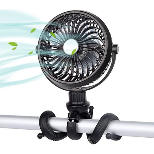 Battery Operated Clip on Fan Rechargeable Flexible Tripod Fan for Baby Stroller, Car Seat, Personal Camping - Black - Octopus
