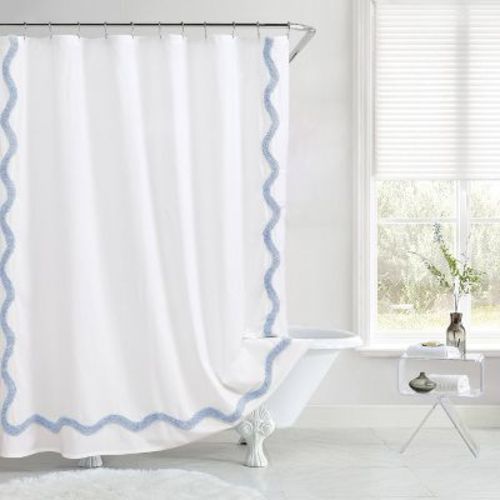 Peri Home Shower Curtain White/Blue Scallop