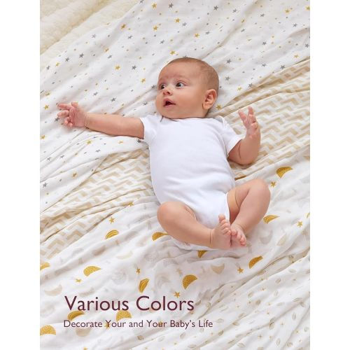Momcozy Muslin Swaddle Blankets, 4 Pack, Ultra Soft, Neutral Matching, Breathable 2-Layer Gauze Large 47'' x 47'' Baby Swaddling Receiving Blanket Wraps for Newborn Boys Girls, Star - Beige