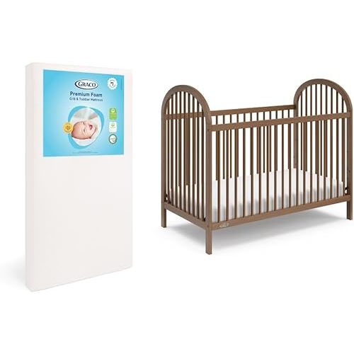 Graco Olivia Convertible Crib and Graco Premium Foam Crib & Toddler Bed Mattress Bundle (Hazelnut) – GREENGUARD Gold Certified, Standard Crib Mattress, Baby Crib Converts to Toddler Bed & Daybed