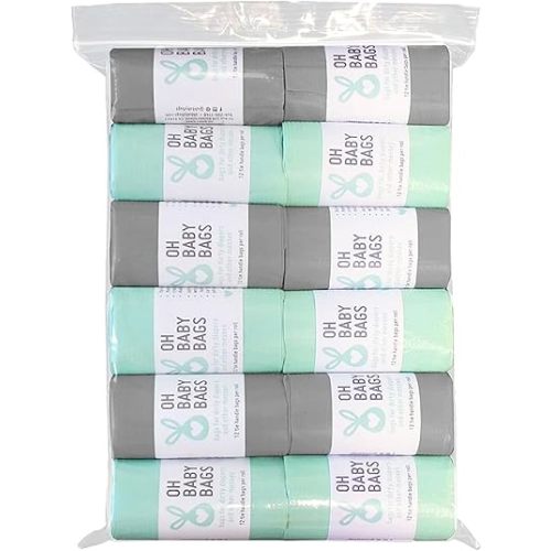 Scented Disposable Plastic Bags, Seafoam and Gray, 12 Rolls (144 Bags)