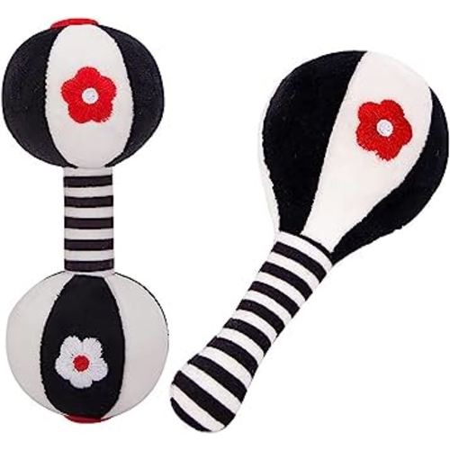 Rattles for Babies 0-6 Months, 2 Pcs Baby Soft Rattles 0-6 Months Early Developmental Hand Grip Toys for Infants Newborn Baby Girls Boys Gift