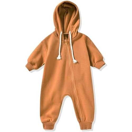 Unutiylo Unisex Baby Boys Girls Long Sleeve Infant Baby Zipper Hooded Jumpsuits Romper Loose Outfit Clothes