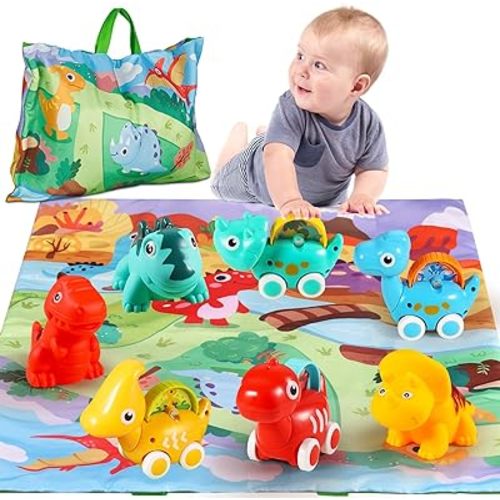 ALASOU 7 PCS Dinosaur Fantastic Creatures Car Toys with Playmat/Storage Bag|Baby Toys for 1 2 Year Old Boy|1st Birthday Gifts for Toddler|1 Year Old Boy Gift for Infant 12 18 Months
