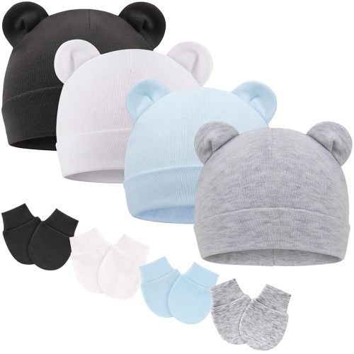 BQUBO Newborn Baby Hats Mittens Set for Boys Girls Hospital Hat Beanie Infant Caps Baby Gloves
