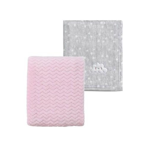 CREVENT 2Pcs 30''X40'' Cute Cozy Fluffy Warm Baby Blankets for Infants Toddlers' Bedding Crib Cot Stroller - Grey Cloud + Wave Pink