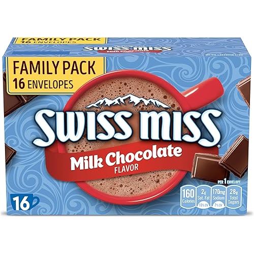 Swiss Miss Hot Cocoa Drink Mix, Milk Chocolate Flavor, Family Pack, 16 ct