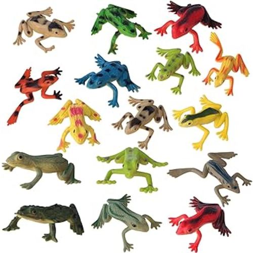 16Pcs Plastic Frogs Toy for Kids Easter Party Favors Mini Red Frogs Toys Fun Tropical Forest Character Toys for Boy Girl