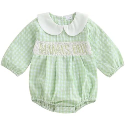 Baby Girl Fall Clothes Newborn Bubble Romper Mama Girl Long Sleeve Smocked Bodysuit Daddys Girls Baby Clothes