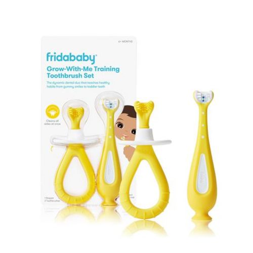 Frida Baby - SmileFrida - Grow-With-Me Training Toothbrush Set Infant to Toddler Toothbrush 0-12 months, Cleans All Sides at Once, Oral Care for Sensitive Gums