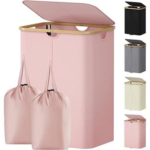 Lifewit 150L Double Laundry Hamper with Lid and Removable Bag, Pink