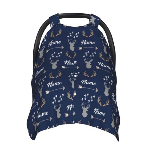 Personalized Deer Arrow Baby Car Seat Canopy for Babies with Name, Customized Cowboy Stroller Car Seat Covers for Boys Girls, Minky Nursing Carseat Cover for Breastfeeding, Newborn, Infant