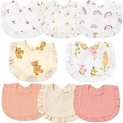 Muslin Baby Bibs for Baby Girls, Muslin Bibs Drool Bandana Bibs (Print white)