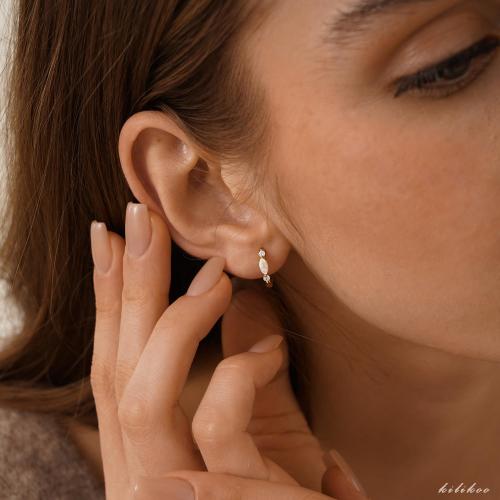 Minimalist Birthstone Huggie Hoop Earrings, Opal Huggie Hoop Earrings, October Birthstone Earrings,  Birthday Gifts, Christmas Gifts for Her