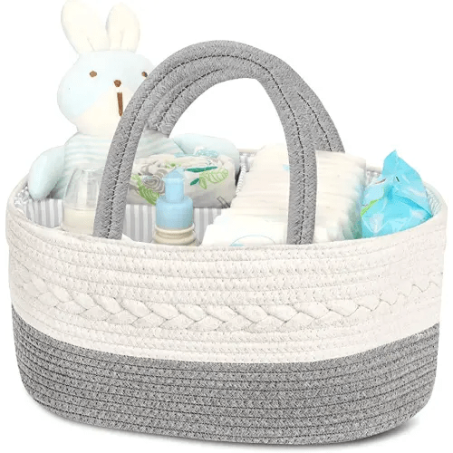 Maliton Diaper Caddy Organizer for Baby Boy- Cotton Rope for Changing Table, Nursery Storage, Newborn Baby Must Have Items
