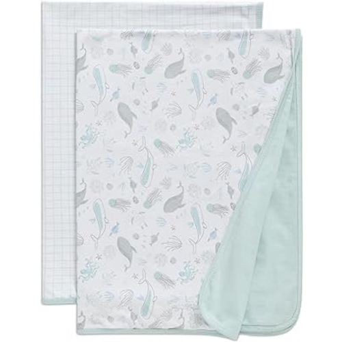 Delta Children 100% Organic Jersey Cotton Baby Receiving Blankets for Girls and Boys – 30x40 Inches - GOTS Certified (Pack of 2), Sea Life