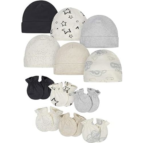 Onesies Brand Unisex Baby 12-piece Cap and Mitten Set - 0-6 Months - Grey Neutral