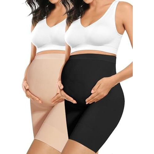 “Baby Bump” Premium Maternity Shapewear, High Waisted Mid-Thigh Pregnancy Underwear Prevent Chaffing Soft Adominal Support