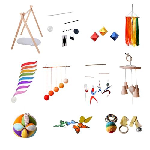 Box of Montessori Mobile, Gobbi Mobile, Montessori Bell and Ring, Tactile Mobile, Octahedron Mobile, Ribbon Mobile, Rainbow Mobile