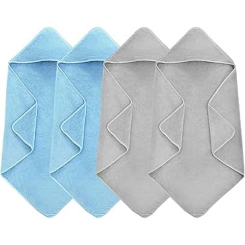 4 Pack Hooded Baby Towels, 32x32 Inch Absorbent Bath Towels, Soft Coral Fleece Hooded Towel for Newborns, Infants, and Toddlers – Baby Bath Essentials (2X Light Gray + 2X Sky Blue)