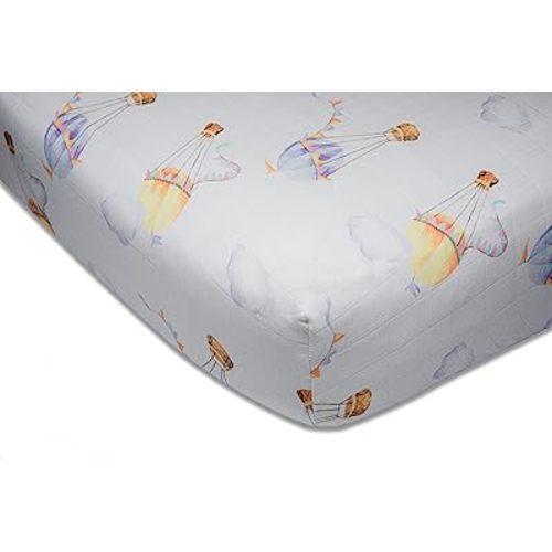 immispace - Ultra Soft Muslin Crib Sheet | 30% Organic Cotton + 70% Rayon | Fit Standard Crib Mattress 52" x 28" | Machine Washable Girls & Boys | Newborns & Infants Gifts (Hot Air Balloon)