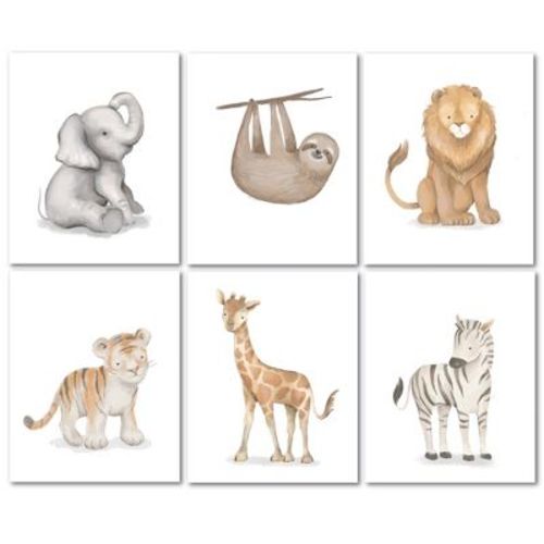 Lambs & Ivy Watercolor Safari Jungle Animals Unframed Nursery/child Wall Art