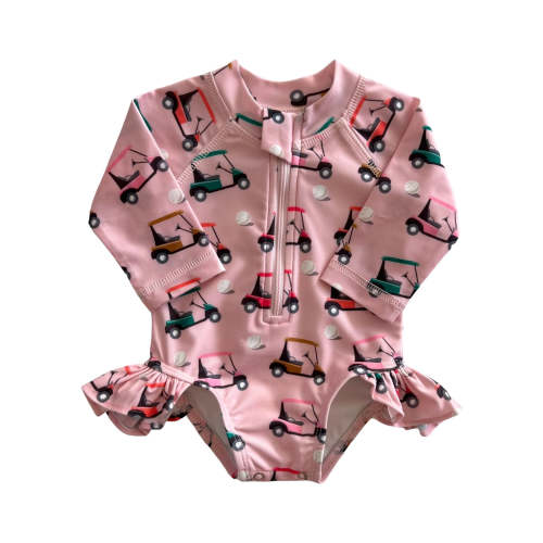 Pink Golf Cart / Skipper Rashguard Swimsuit / UPF 50+