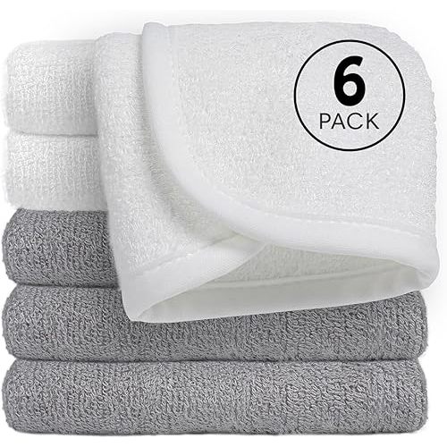 Reusable Organic Baby Washcloths Set: 6 Packs 10 * 10 Ultra Soft Wash Cloth Viscose from Bamboo Absorbent Infant Newborn Bath Face Towel Gentle for Delicate Skin Boys Girl (3 White+ 3 Gray)