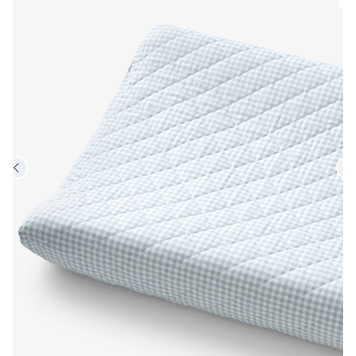 Ditsy Gingham Classic Cool Organic Cotton Percale Quilted Changing Pad Cover- Blue