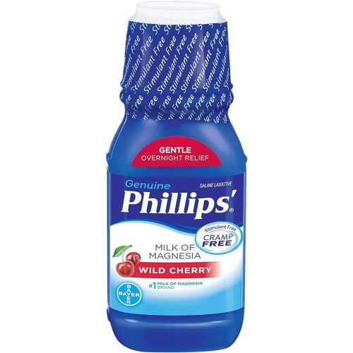 Phillips’ Milk of Magnesia Liquid Laxative, Wild Cherry Flavor, 12 oz, Stimulant & Cramp Free Relief of Occasional Constipation, #1 Milk of Magnesia Brand - Wild Cherry Milk - 12 Fl Oz (Pack of 1)