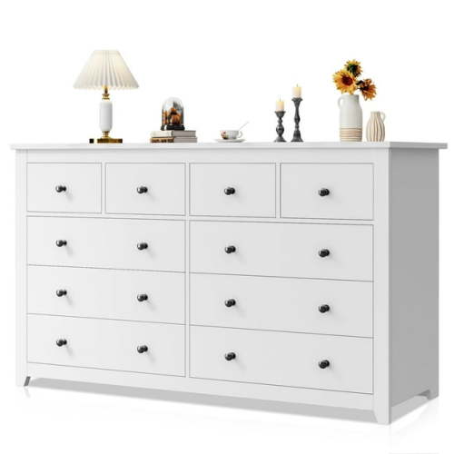 EnHomee White Dresser for Bedroom with 10 Drawers Modern Wood Dressers Chests of Drawers Wide Dresser for Adults