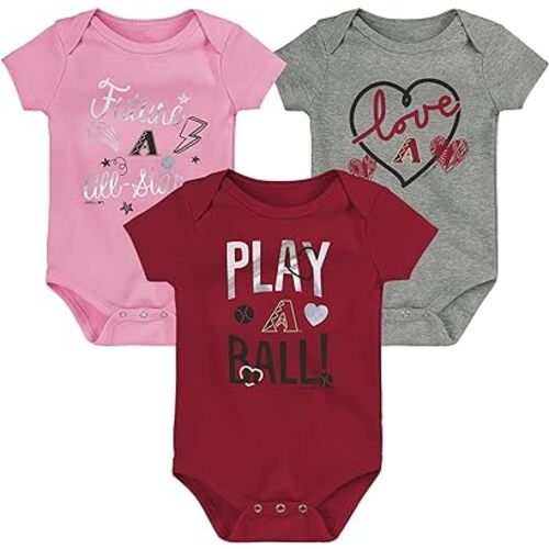 Outerstuff MLB Infant Girls (12M-24M) 3 Pack Creeper, Arizona Diamondbacks, 24M