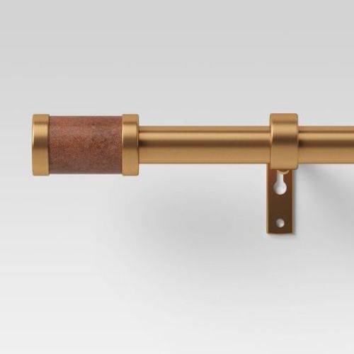 66"-120" Faux Leather Cylinder Plated Curtain Rod Brass - Threshold™