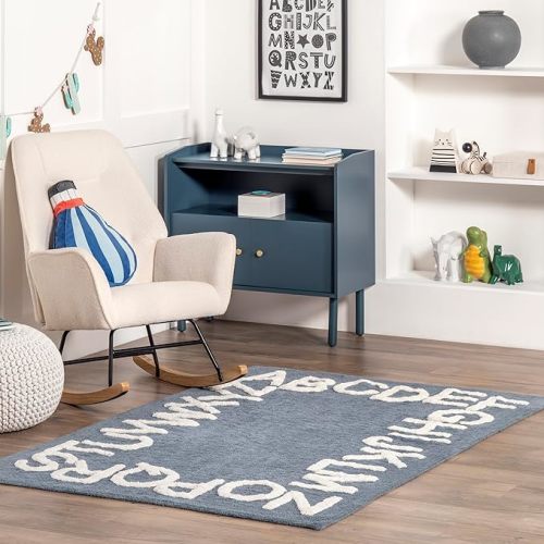 nuLOOM Kids Washable Round Alphabet Rug, 4x6, Blue