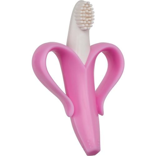 Baby Banana®Pink Teether-Toothbrush, Infant to Toddler, Made in USA, Butter-Soft Bristles for Gums and Teeth, Bendable Food Grade Silicone, Family-Owned Buisness Since 2009, 11 Million+ Sold