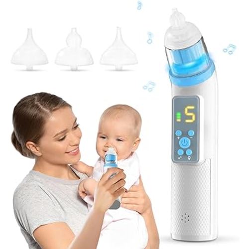 Nasal Aspirator for Baby,Electric Nose Suction for Baby Nose Sucker ,Rechargeable Nose Cleaner for Toddler with 5 Suction Levels,Waterproof Nose Aspirator with Music Light Function, Blue