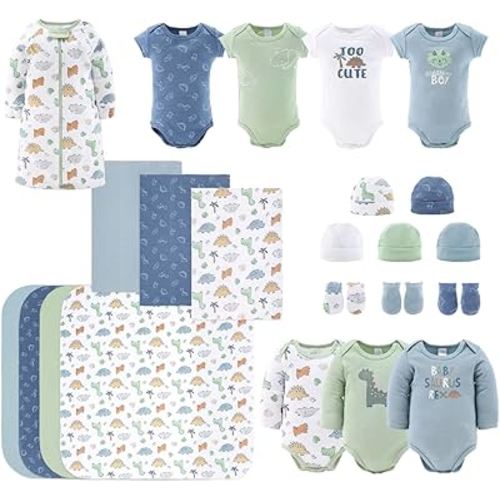 The Peanutshell Newborn Clothes & Accessories Set for Baby Boys - 23 Piece Layette Gift Set - Fits Newborn to 3 Months - Dinosaur