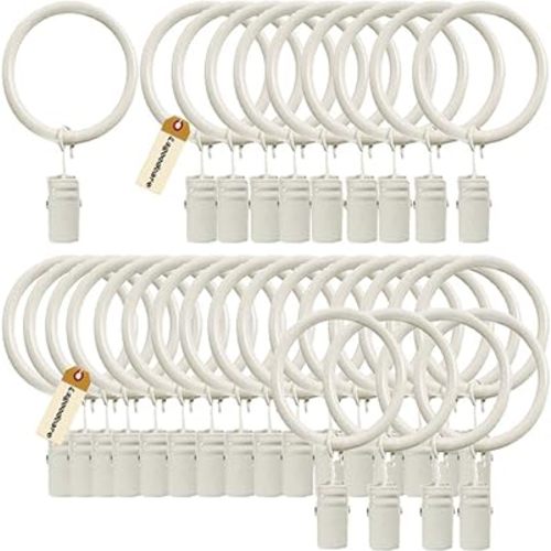 Lsgoodcare Set of 30 Decorative Metal Drapery Curtain Rings with Clips-1 Inch Interior Diameter, White Clip Rings for Curtain(Premium Iron Material)