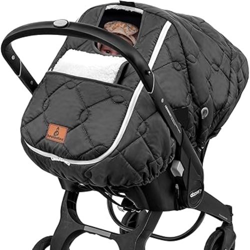 Winter Carseat Cover for Baby,Waterproof Baby Car Seat Cover Compatible with Doona Car Seat and Stroller,Winter Infant Carseat Canopy, Keeps Babies Warm and Cozy (Black)