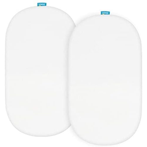 100% Organic Cotton Bassinet Sheets Compatible with Ingenuity Dream & Grow Bedside Baby Bassinet, 2 Pack, Ultra Soft Bassinet Sheet for Baby, White