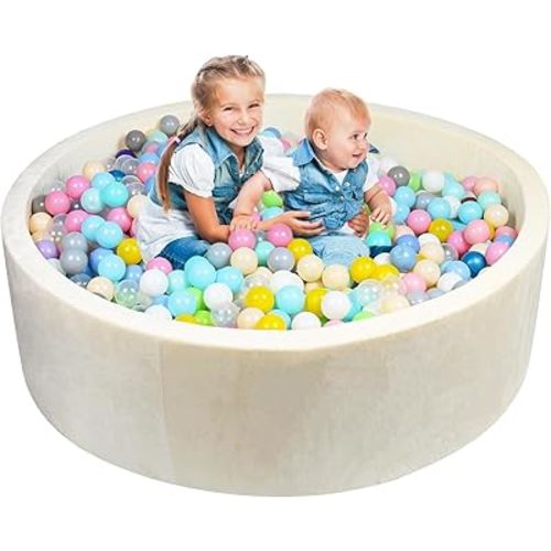 Foam Ball Pit for Toddlers - CALEPTONG 47.2"x 13.8" Extra Large Round Baby Ball Pit Without Balls, Soft Coral Fleece Kids Ball Pool Baby Playpen, Ideal Gift for Kids Indoor Outdoor Game - Cheese White