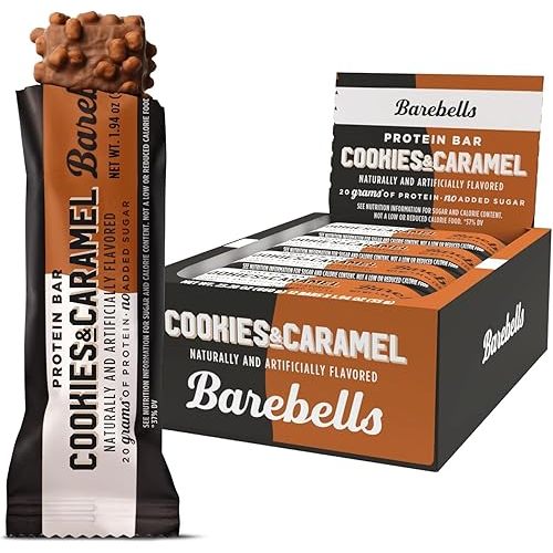 Barebells Protein Bars Cookies and Caramel - 12 Count, 20g High Protein Treats - Chocolate Nutrition Bar with 1g Total Sugars - On-The-Go Breakfast or Post-Workout Snack